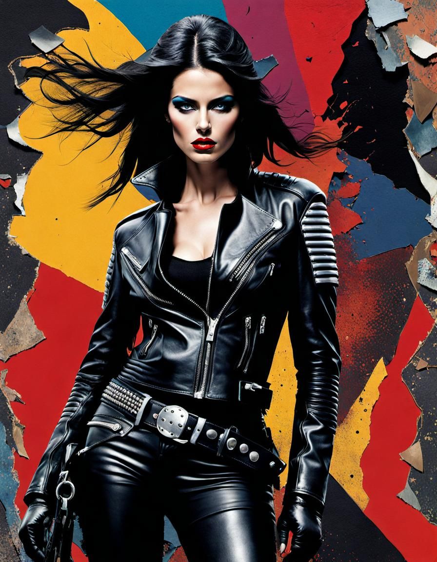 Abstract Woman in Torn Leathers: Collage Art
