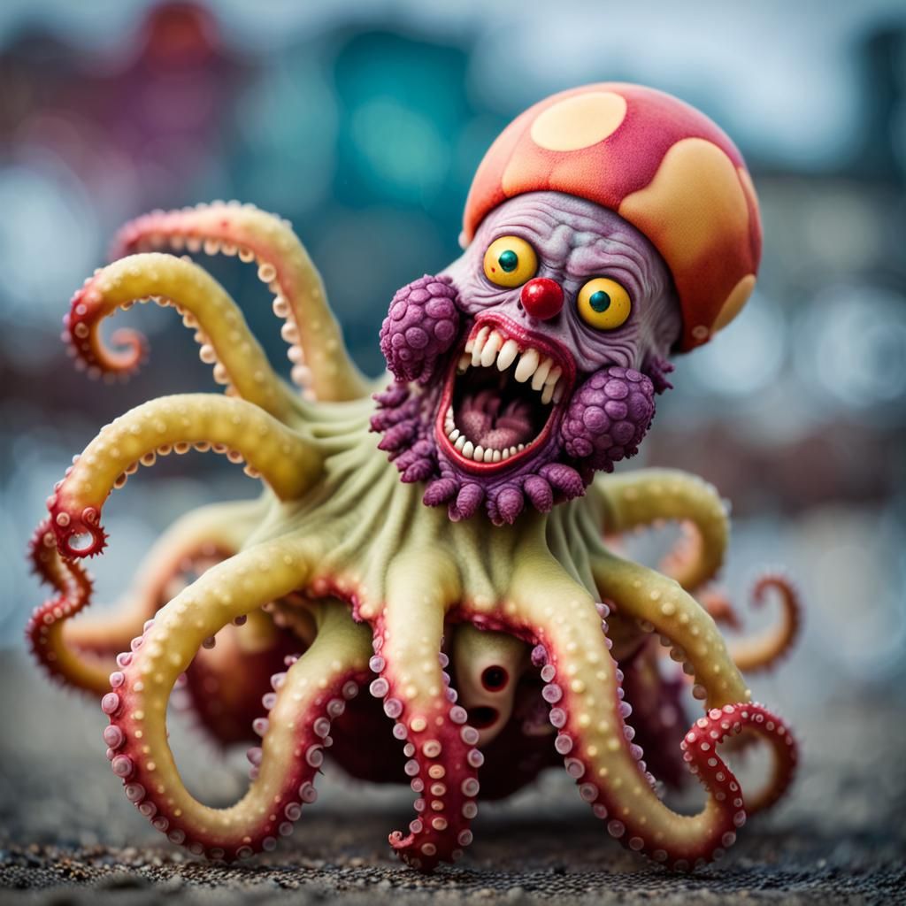 Zombie Clown Sea Monkey Riding Octopus