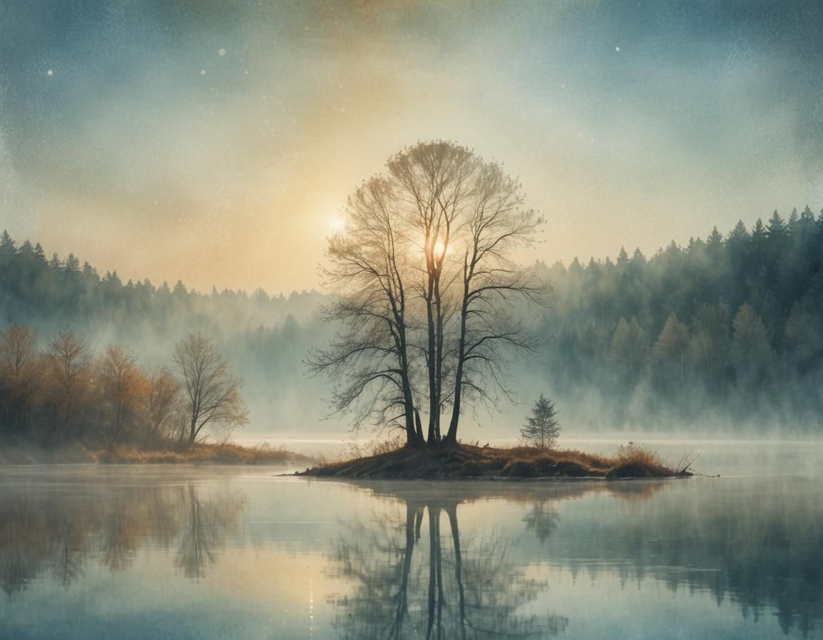 Shimmering Lake: Surreal Dreamlike Digital Art