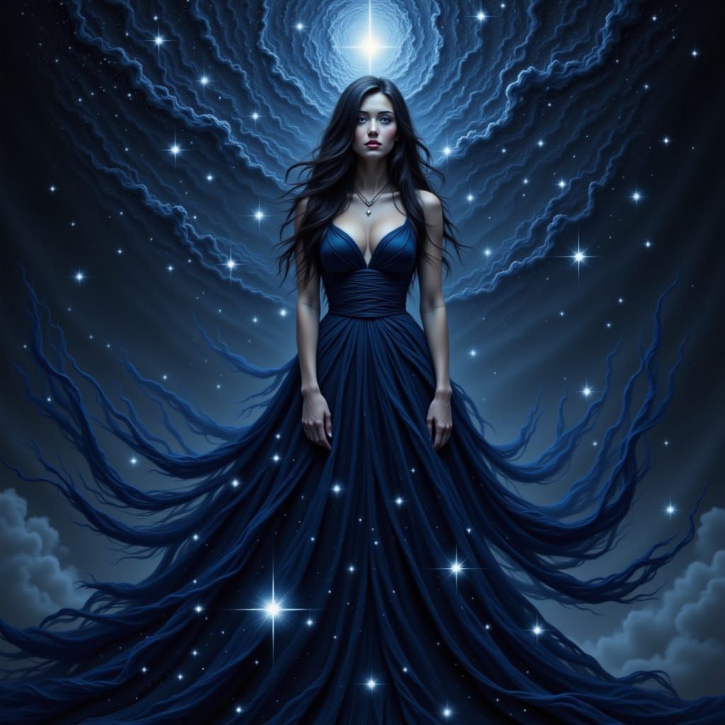 Sensual Night Goddess in Starry Gown