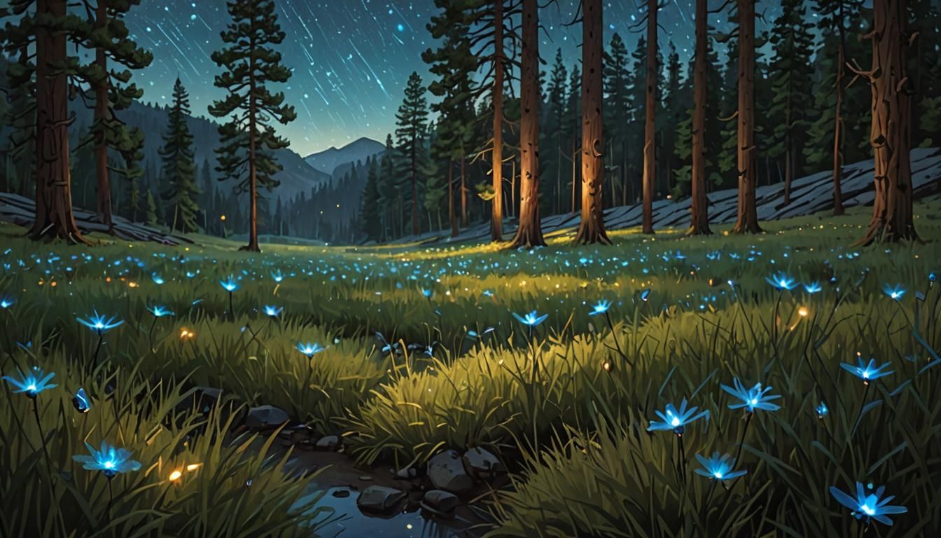 Blue Fireflies in Canyon Meadow