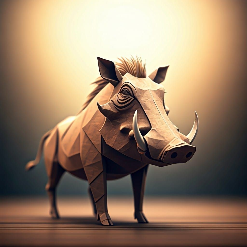 Minimalist Origami Warthog Sculpture in 8K
