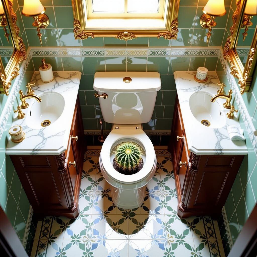 Opulent Bathroom Surprise: Cactus in Toilet