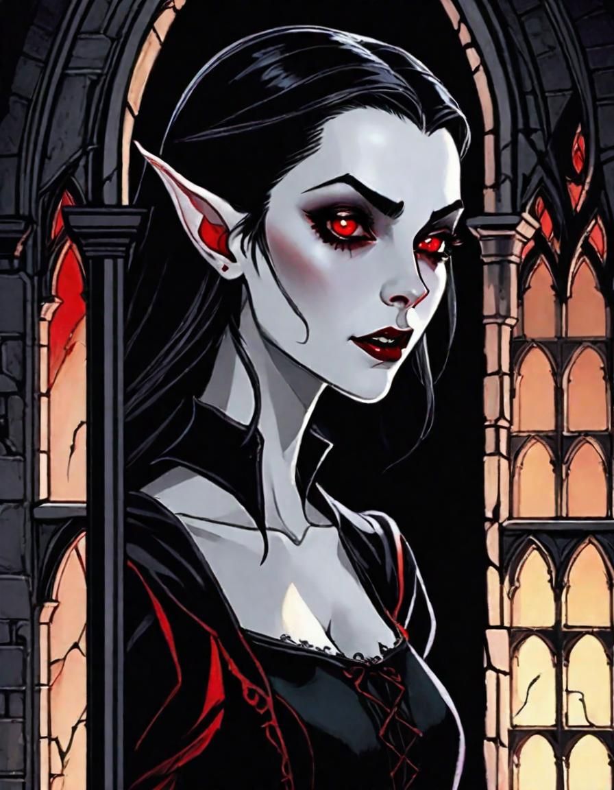 Vampire Portrait with Gothic Window in Moonlight