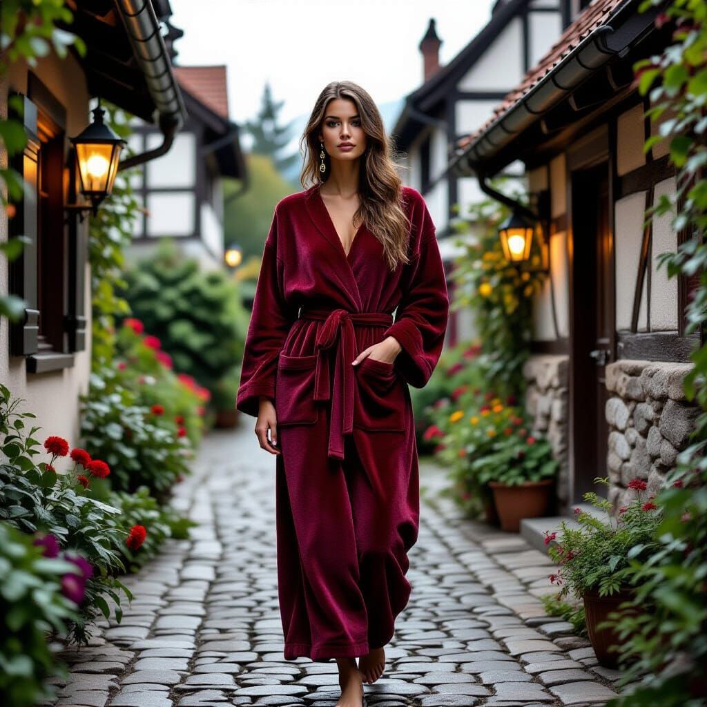Elegant Woman in Velvet Robe with Jade Jewelry
