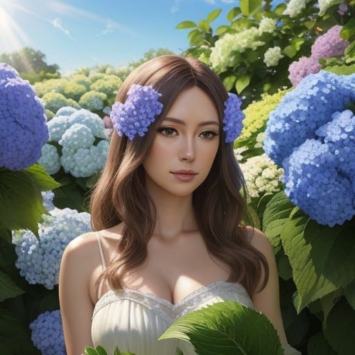 Hyperrealistic Hydrangea in Sunny Garden