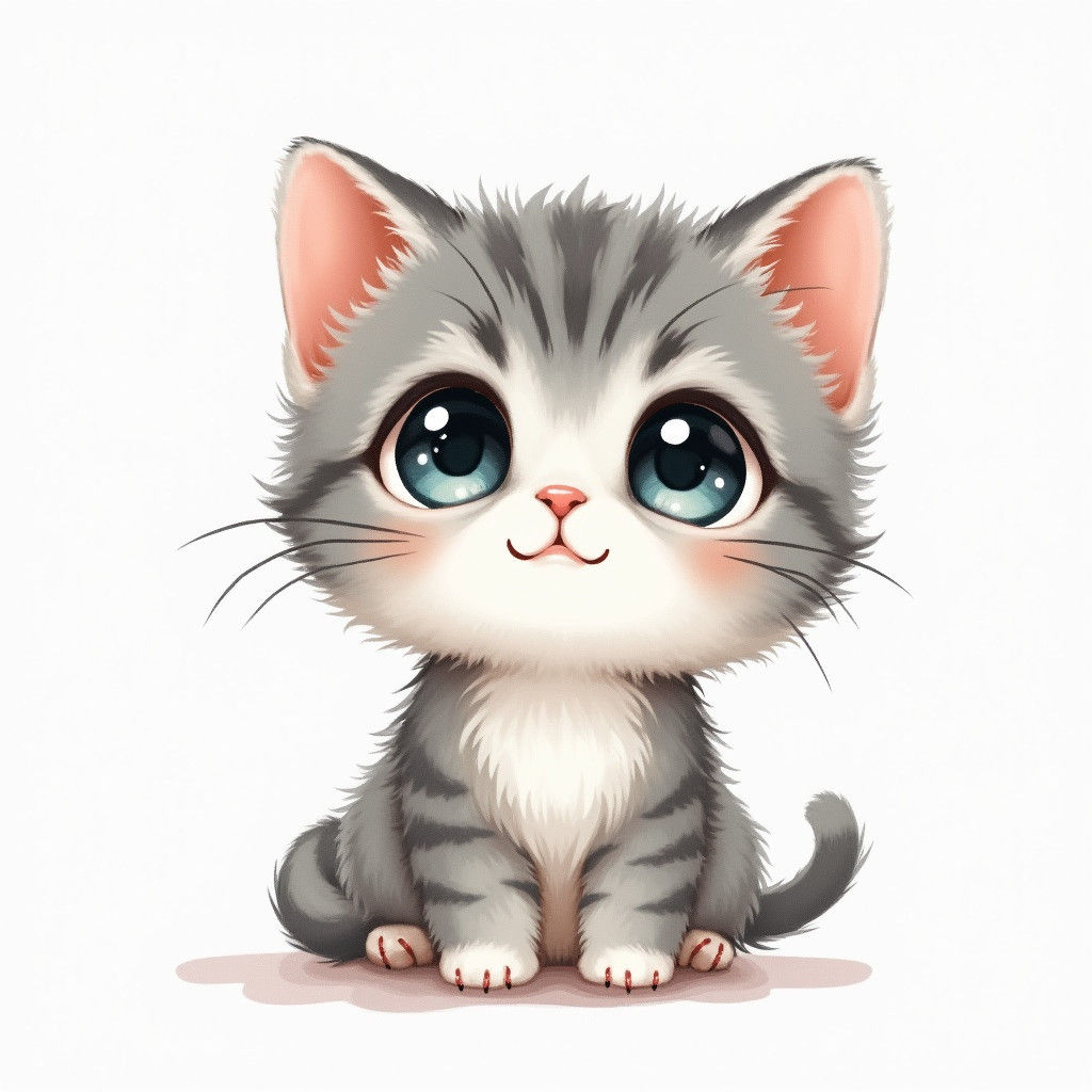 Adorable Grey Tabby Kitten in Kawaii Whimsy