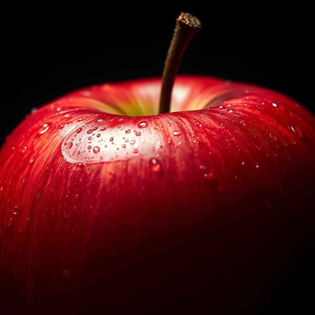 Hyperrealistic Apple with Water Droplets in HDR