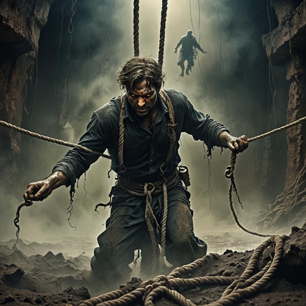 Man Falls Into Acid Pit: Dramatic Fantasy Art