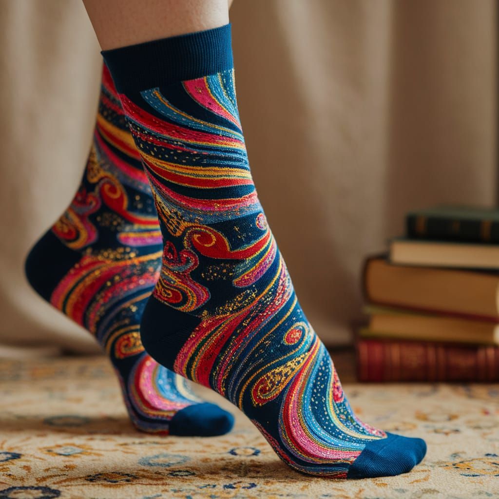 Flamboyant Socks in a Warmly Lit Room