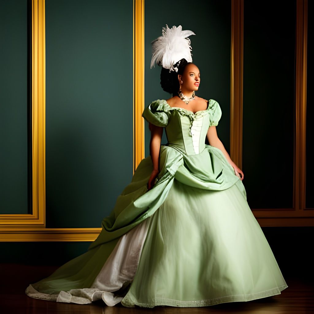 Creole Belle in Green Gown, 1700s New Orleans