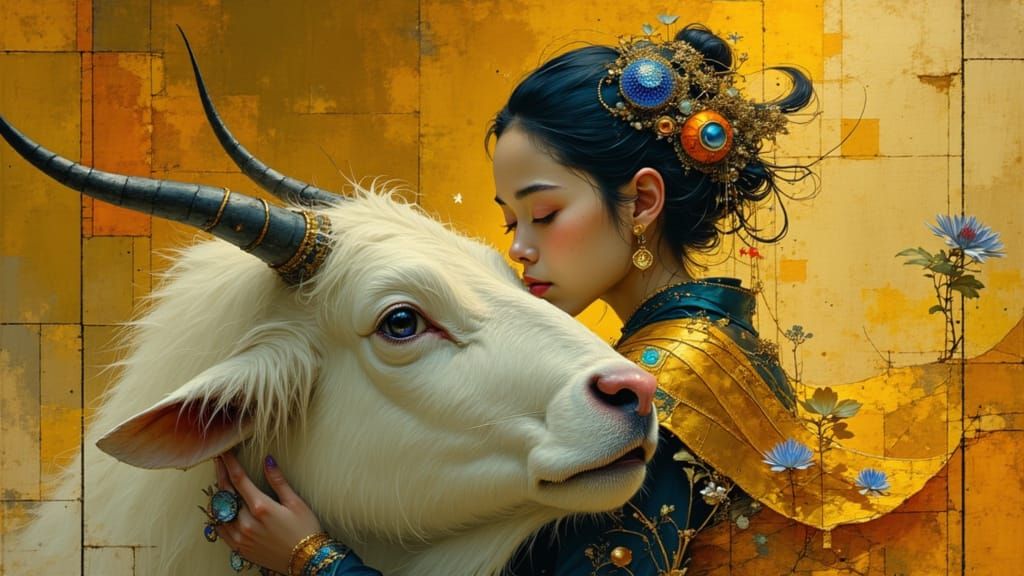 Mystical Guardian with Yak, Fantastical Realism Portrait