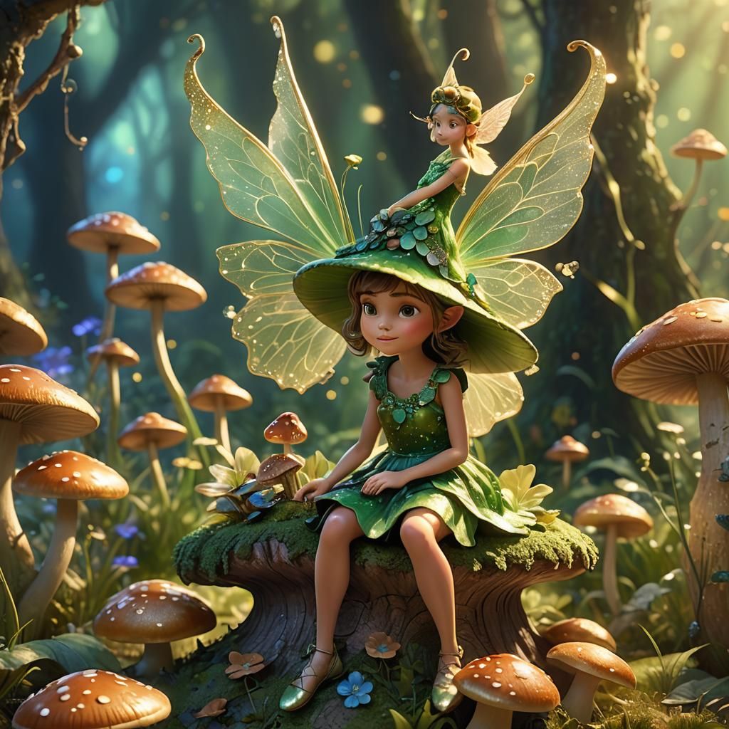 Enchanting Fairy on Mushroom: Pixar-Style 3D Art