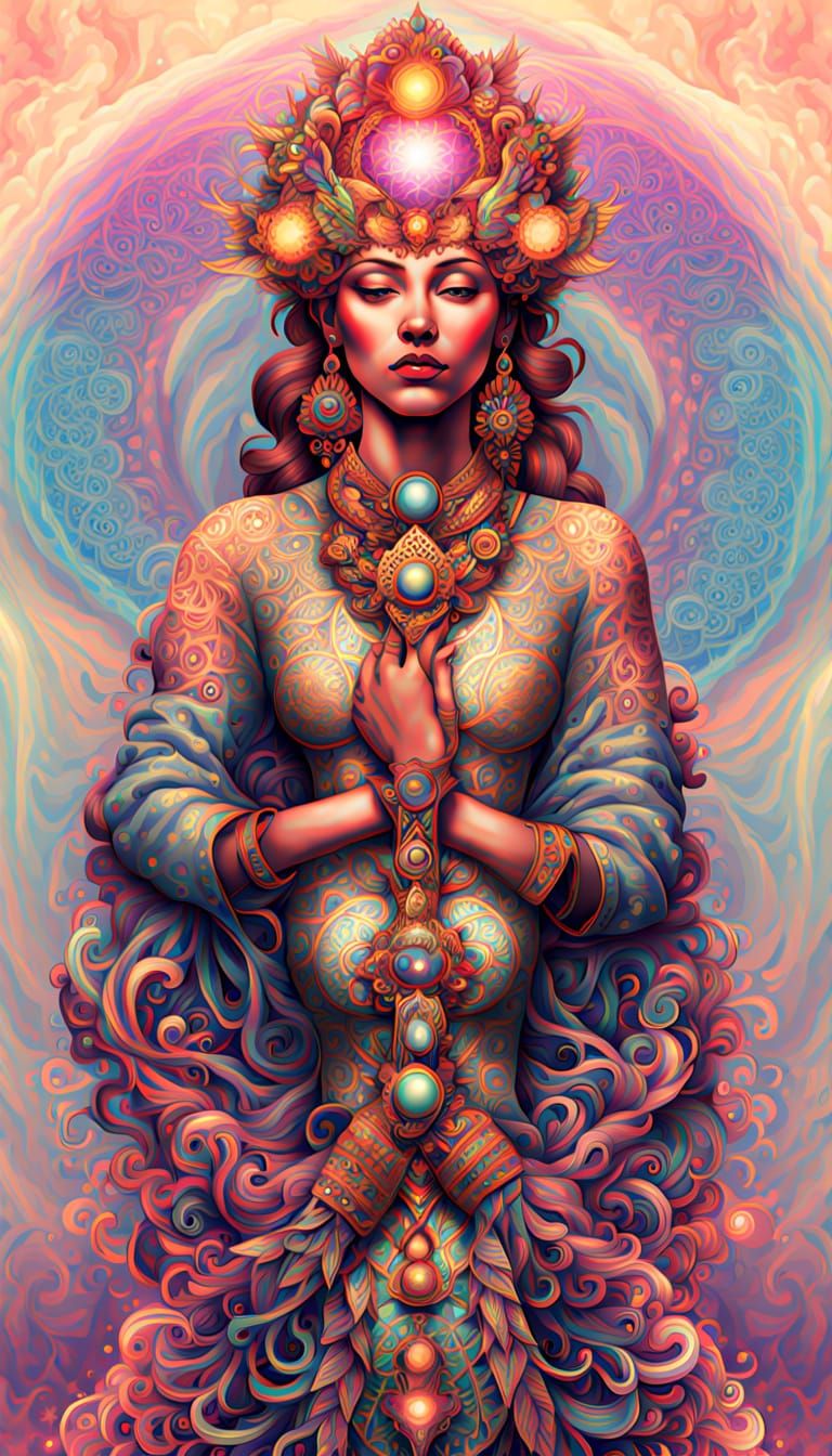 Iridescent Sacred Geometry Figure in Zentangle Style