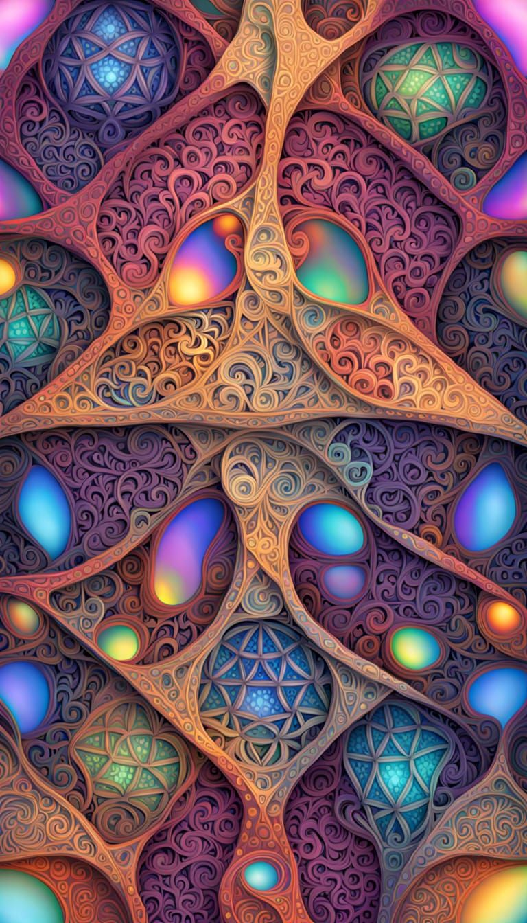 Iridescent Sacred Geometry Figure in Zentangle Style