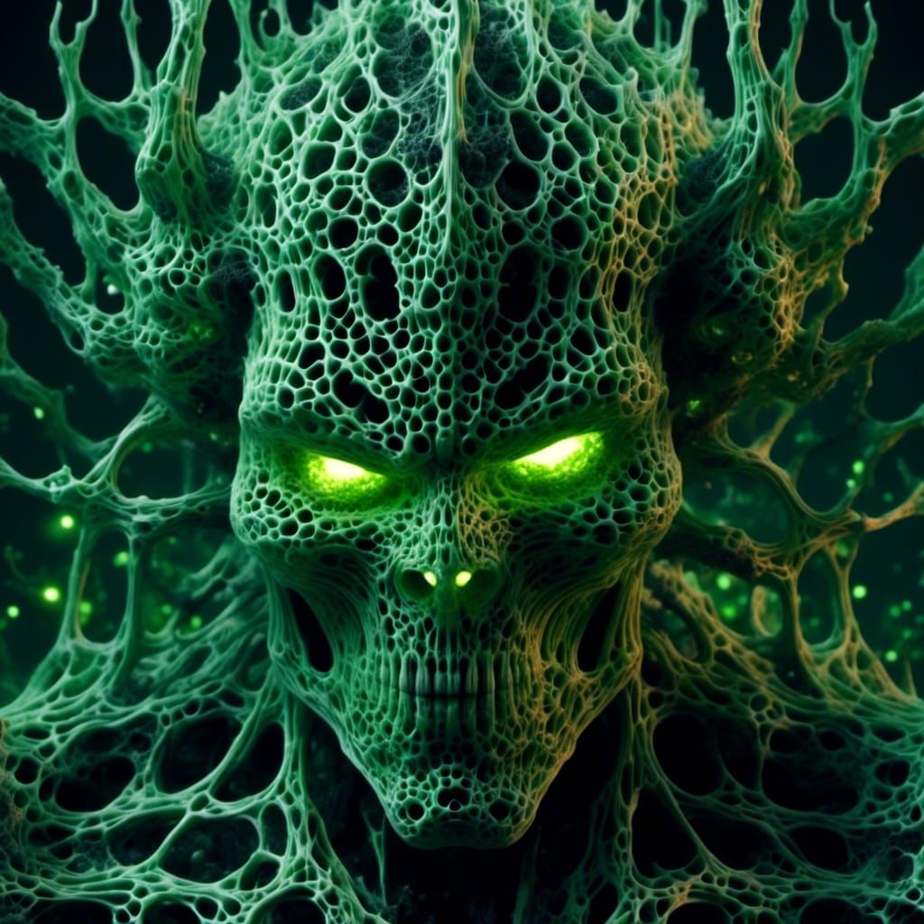 Green Cyborg Supervillain in Organic Mesh Array