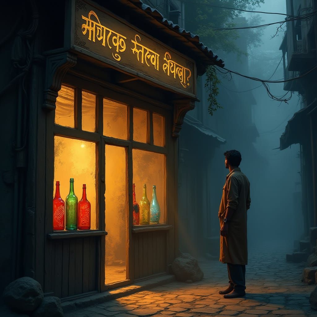 Mysterious Shop Front in Indian Folk Art Style