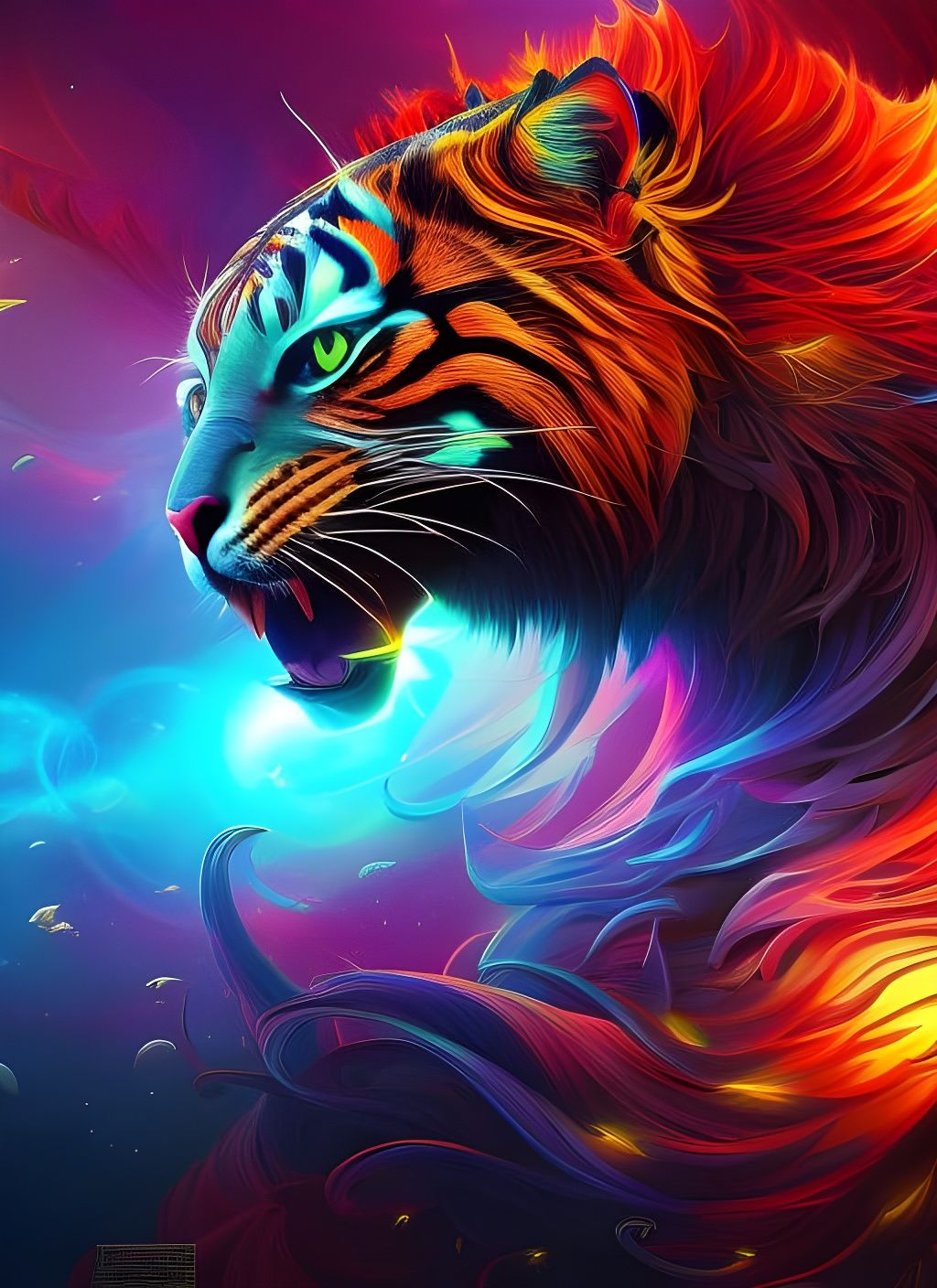 Psychedelic Fire Tiger Vector Art Illustration