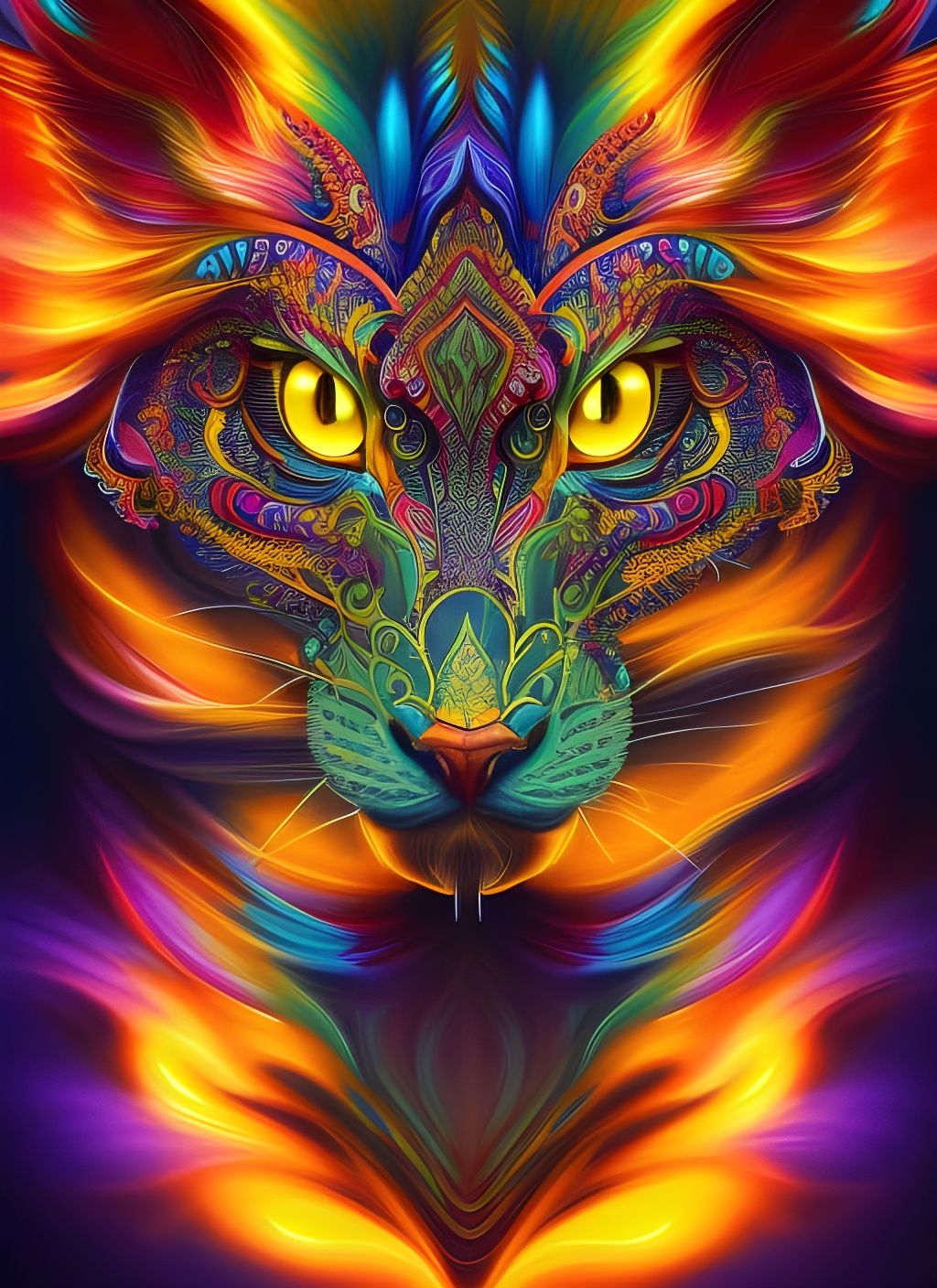 Psychedelic Fire Tiger Vector Art Illustration