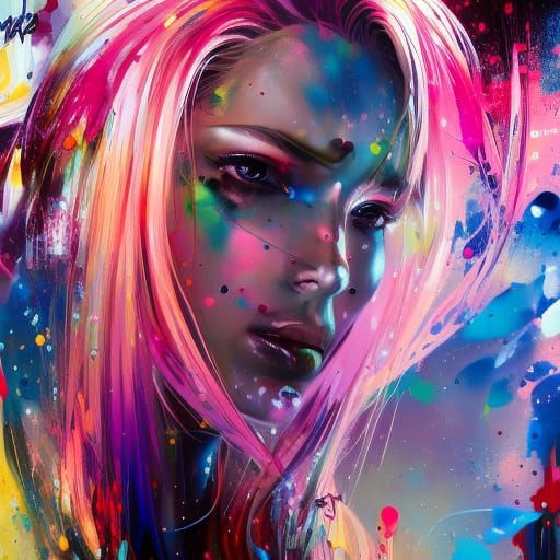 Beautiful Blond Woman in Splash Art Style