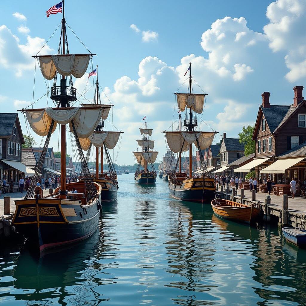 1700s Colonial Ship Harbor: Vibrant Activity & Cinematic Lig...