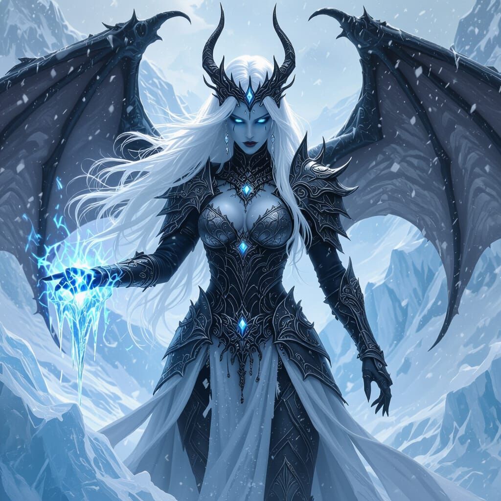 Icy Demon Queen Summons Magic in Gothic Horror Style
