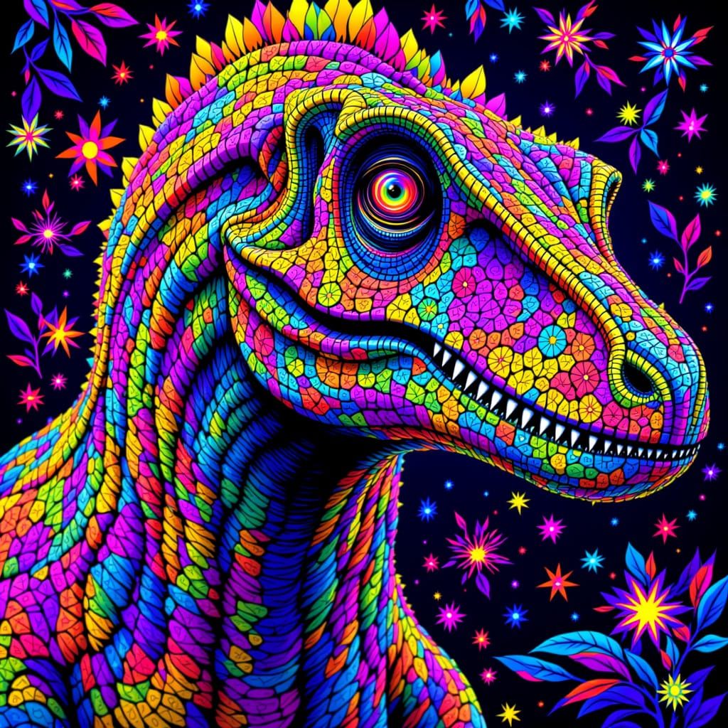 T-Rex in Kaleidoscope Style with Zentangle Scales