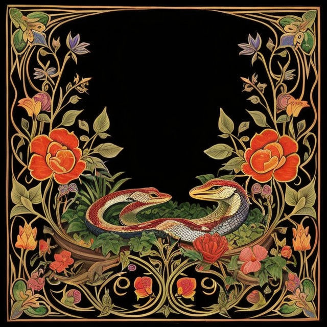 Vine and Flower Decorations in Medieval Style with Psychedel...