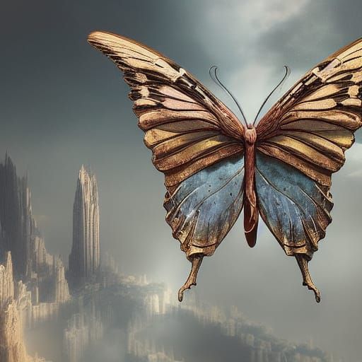 Bullet With Butterfly Wings in Digital Painting Style