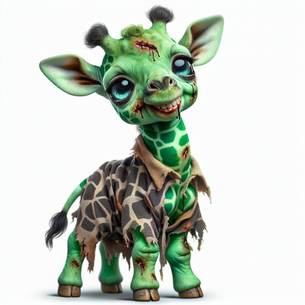 Baby Giraffe Celebrates Halloween as a Zombie