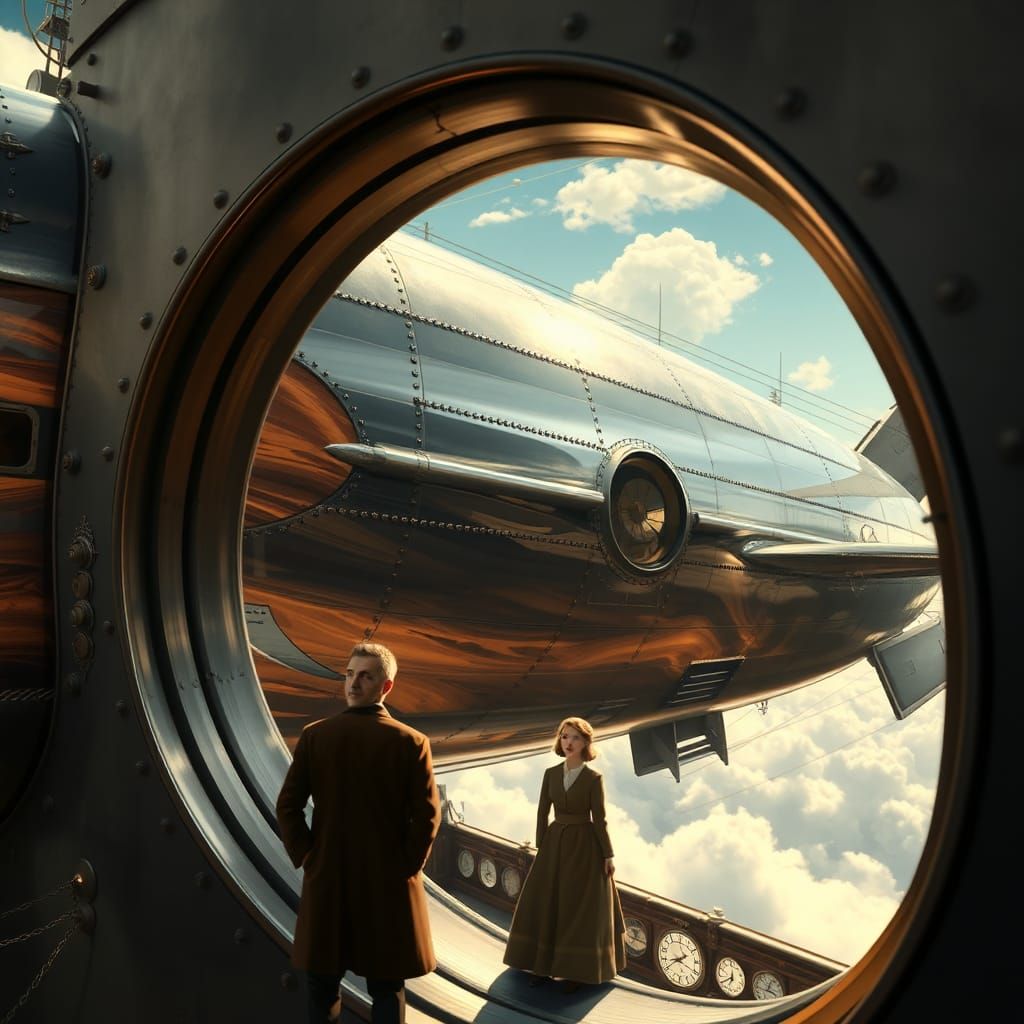 Metallic Airship Adventure in the Sky