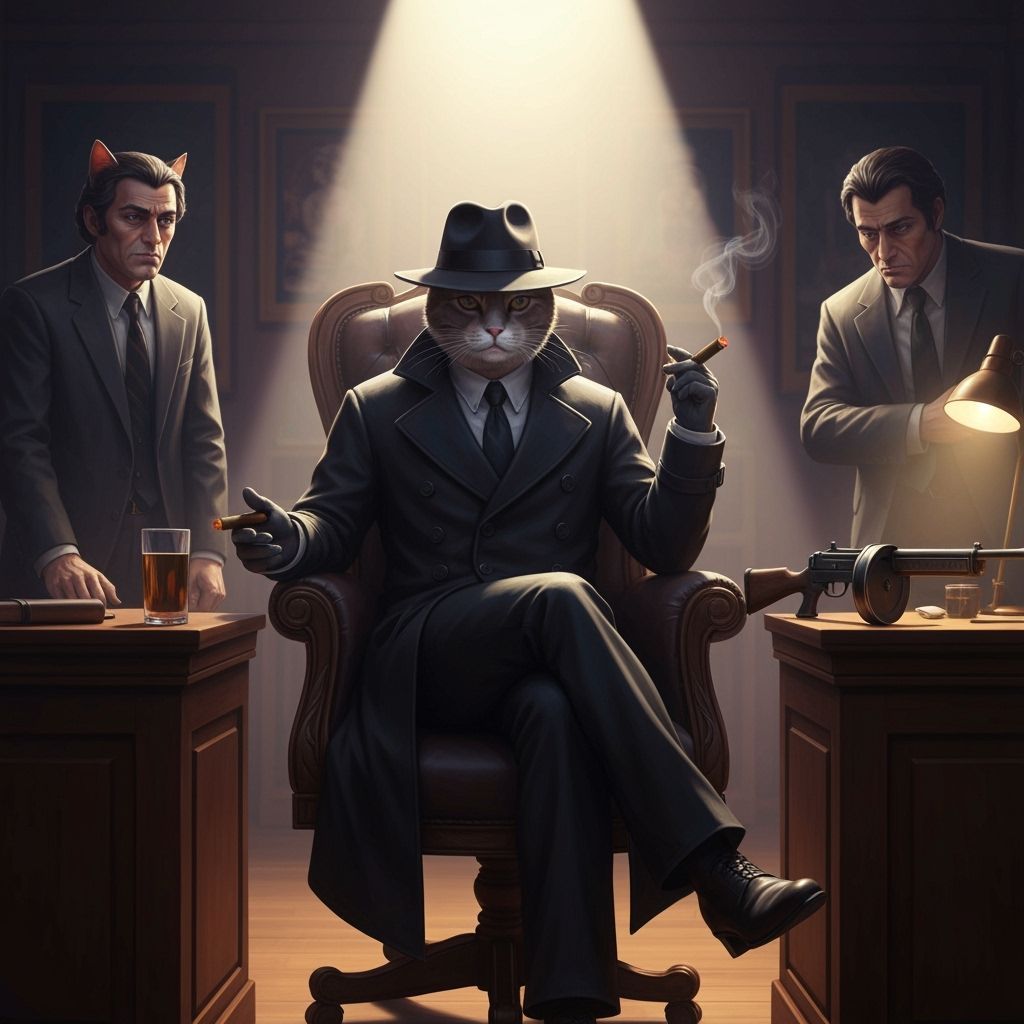 1970s Cat Mafia Boss in Surreal Digital Art