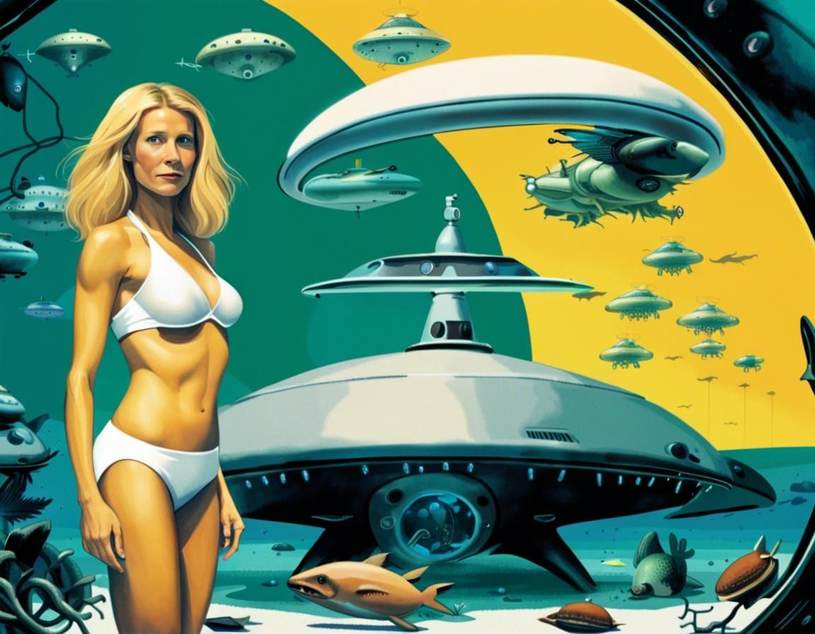 Underwater Lab Scene with UFO and Submarines