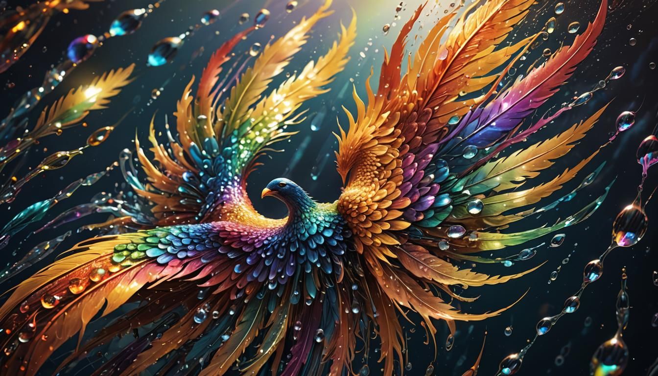 Liquid Phoenix with Rainbow Light, Digital Art