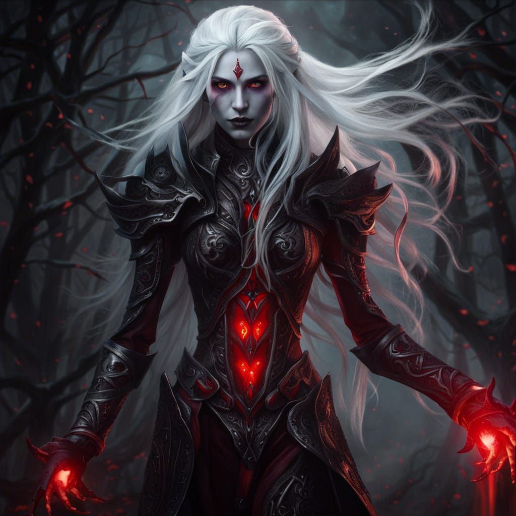 Drow Warlock Girl Portrait in Fantasy Art Style