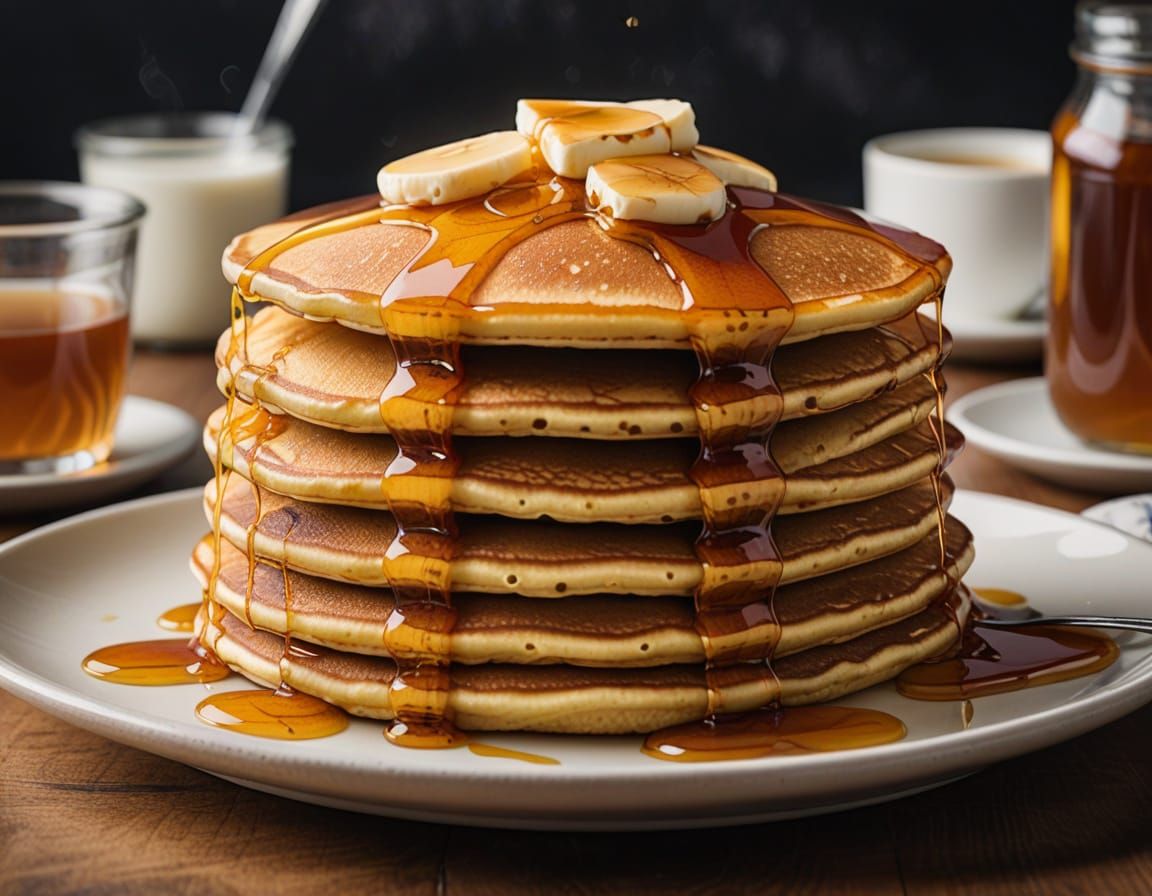 Glowing Pancake Stack with Syrup Cascade