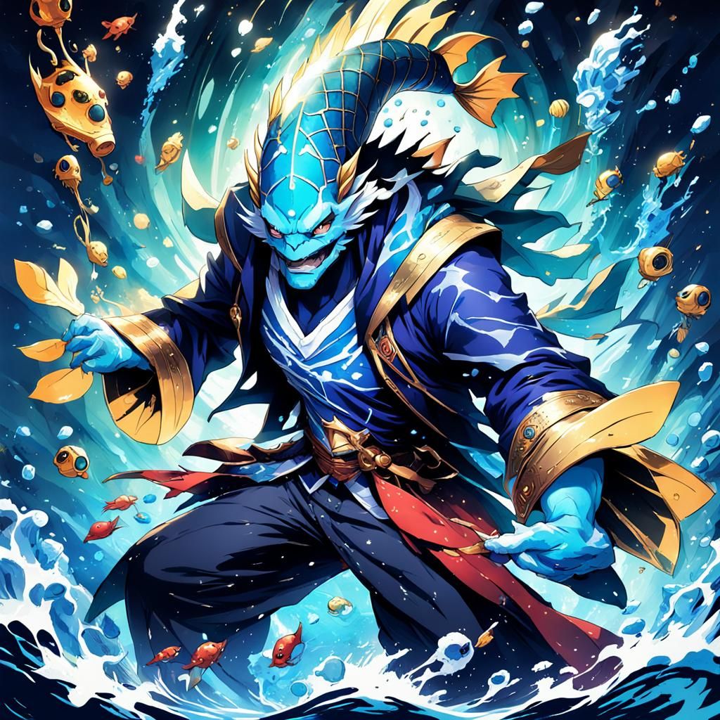 Fantasy Fishman Magician in Anime Style