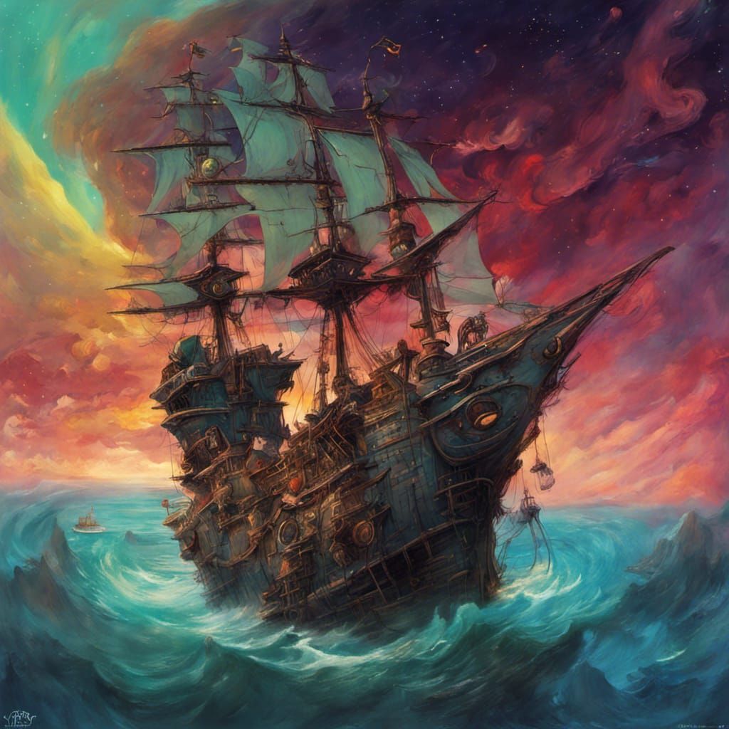 Cosmic Pirate Ship in Renaissance Rococo Style
