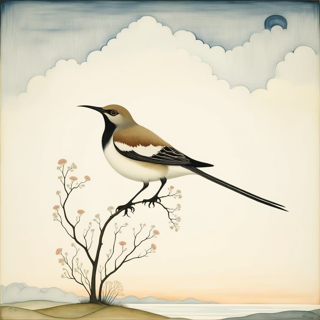 Whimsical Summer Skylark in a Dreamy, Folk-Art World