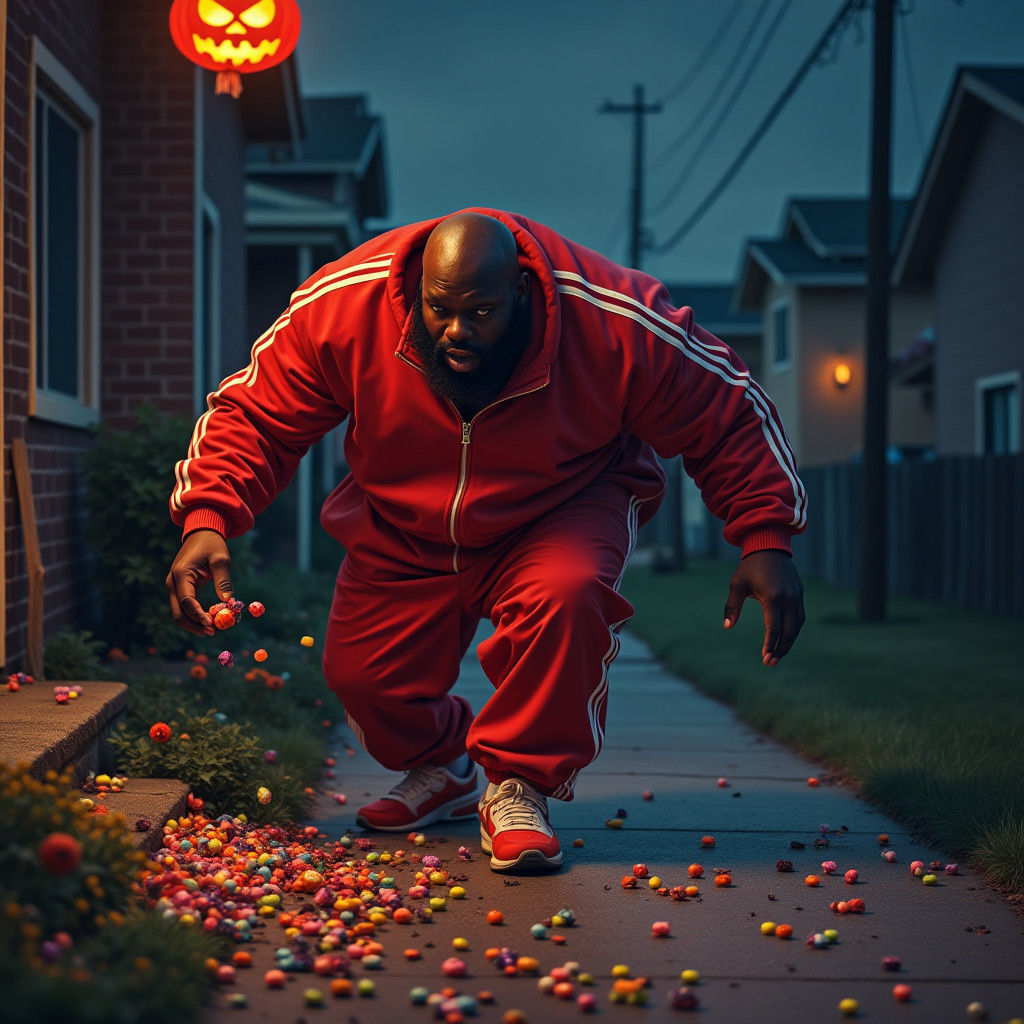 Halloween Candy Heist: A Vibrant Portrait in Hyper-Realism