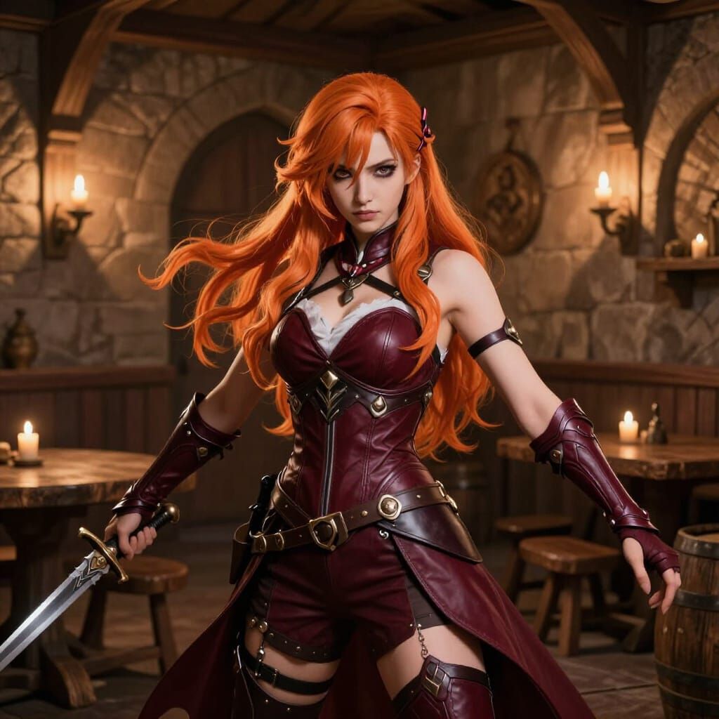 Warrior Woman in Medieval Tavern