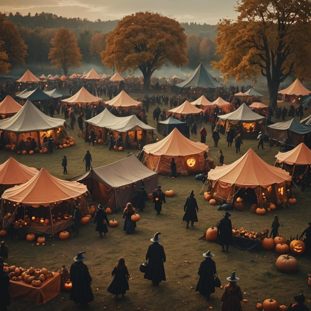 Halloween Night: Wizards, Lanterns, and Magic Atmosphere