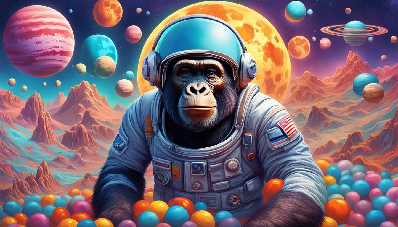 Chimpanzee Astronaut in Space: Candy Art Style