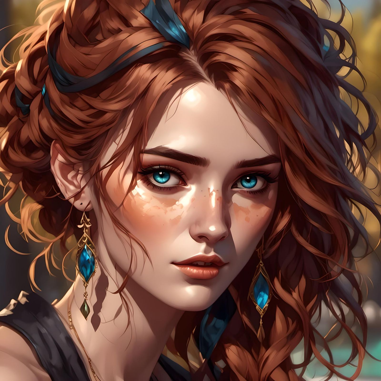 Female, College Student, Wavy Honey Brown Hair, Black Headba...