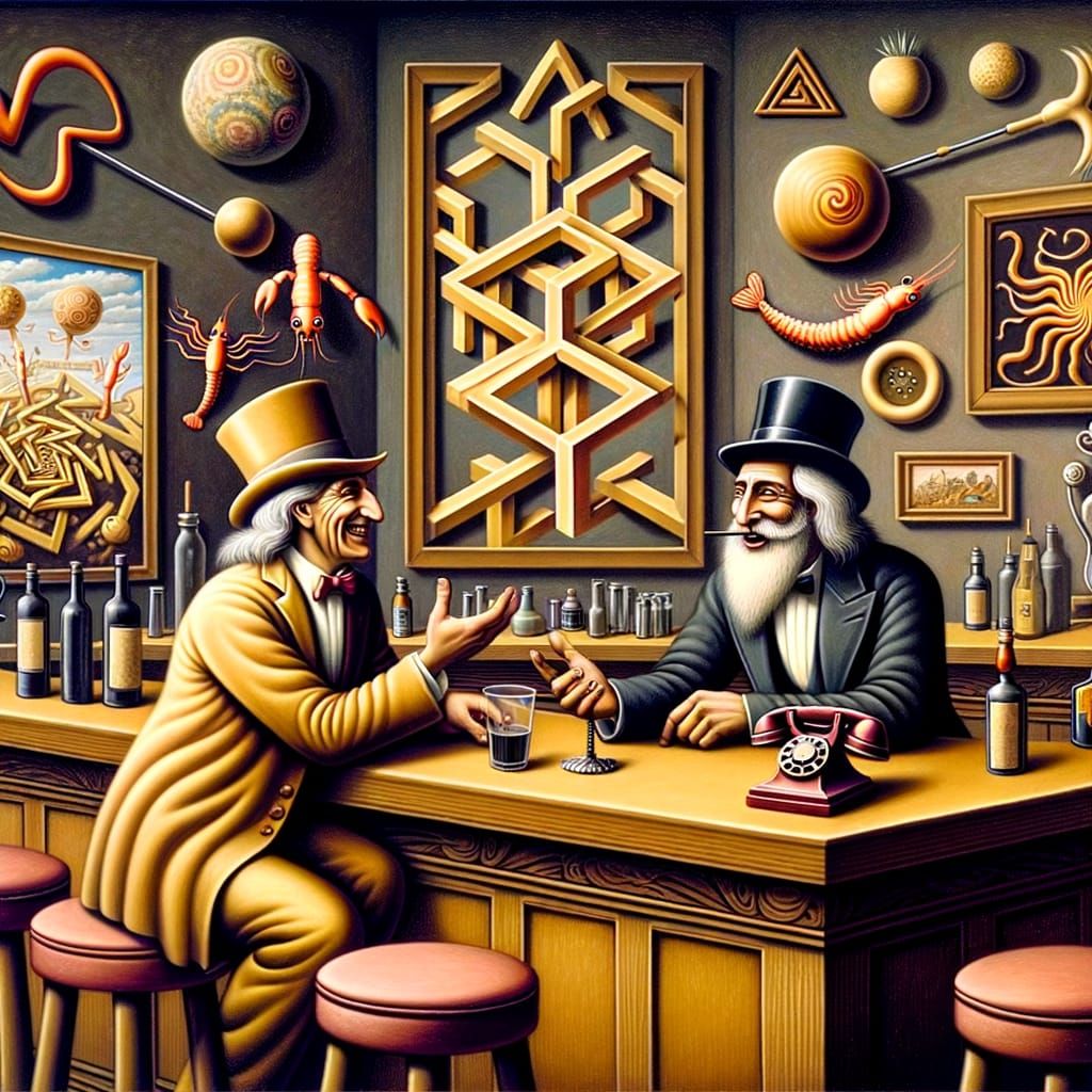 Surrealist Artists Converse in Art Deco Bar