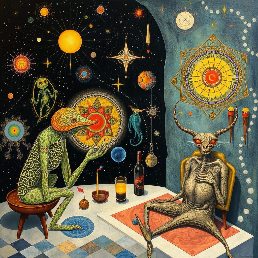 Psychedelic Utopia with Sacred Geometry, Oil Painting