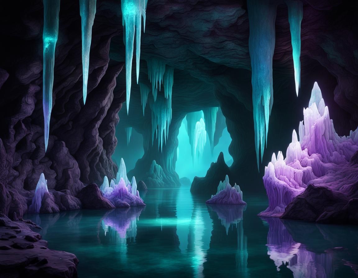 Luminous Crystals in a Dark Fantasy Cavern