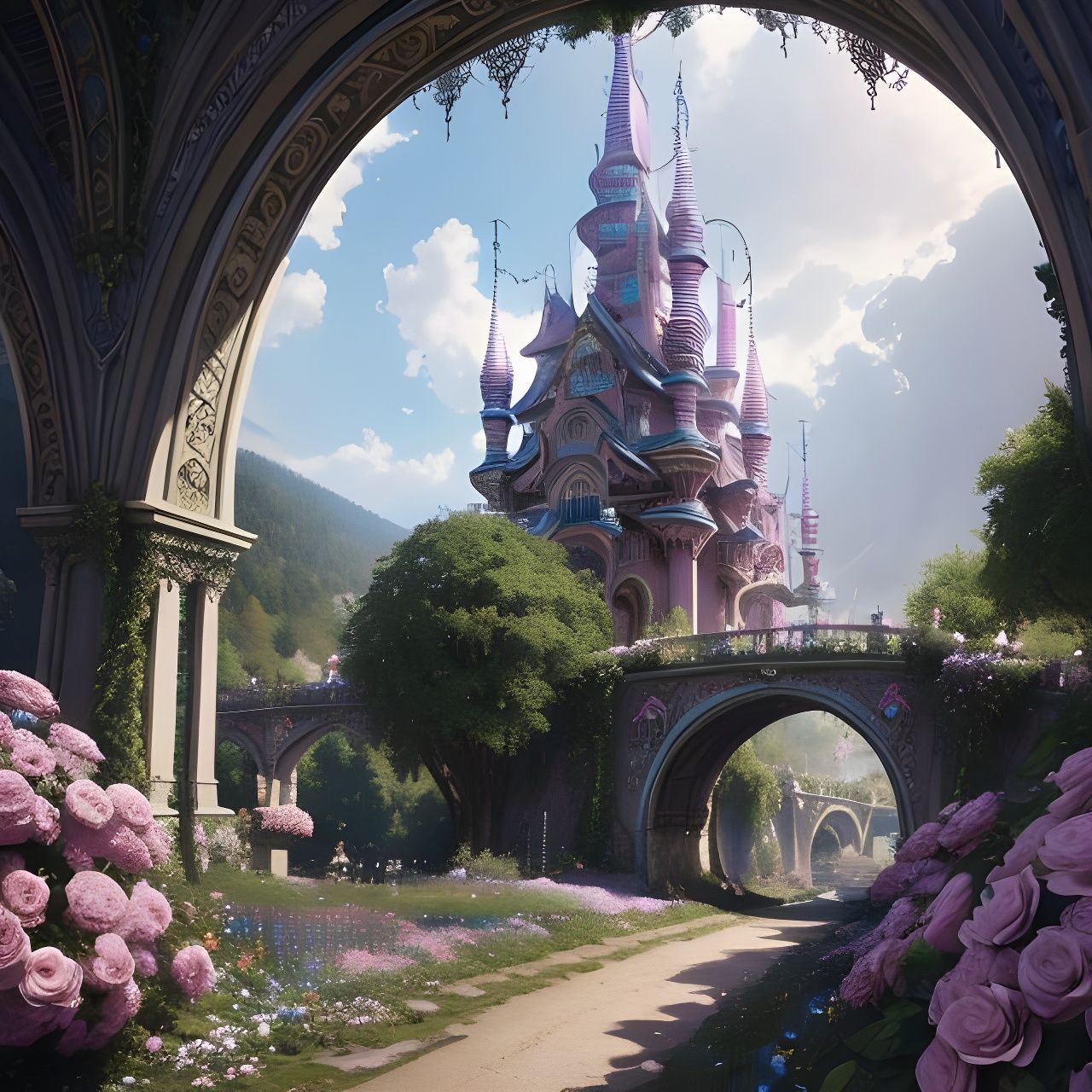 Fairytale Art Nouveau Bridge to Elven Village