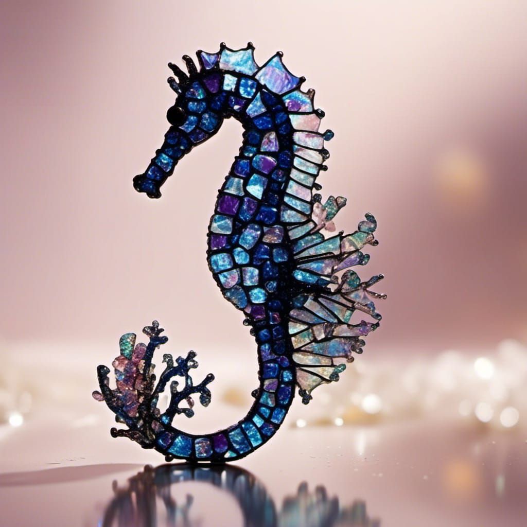 Crystallographic Seahorse in Crushed Glass, Isometric View