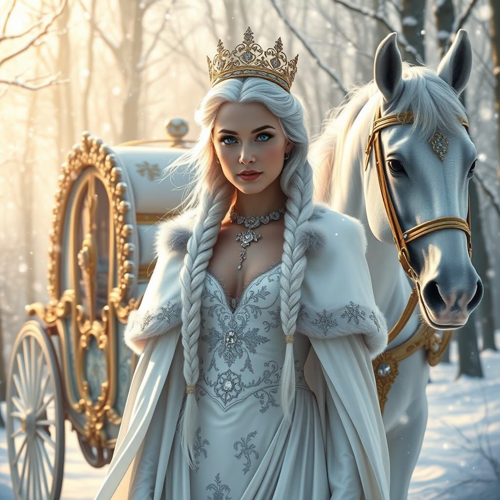 Winter Queen Amidst Serene Snowflakes